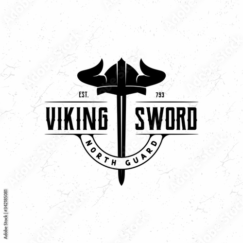 Vintage Retro Viking Sword Logo vector, Viking Armor Helmet icon, good logo design for Sport, Security, Gym, Boat Ship, Crossfit, etc.