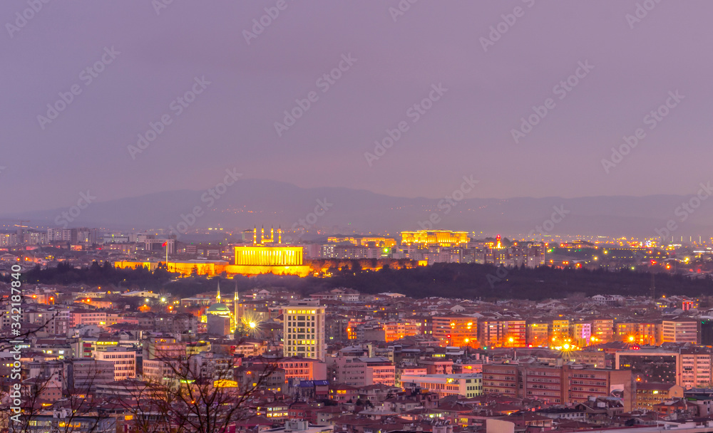 Ankara/Turkey-March 02 2019: Panoramic Ankara view with Anitkabir
