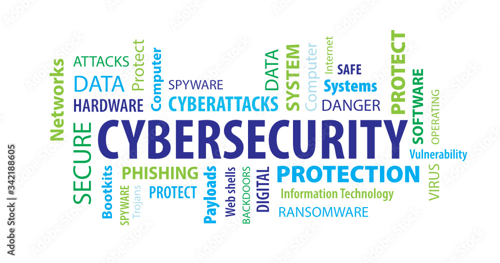 Cybersecurity Word Cloud on a Blue Background Cybersecurity Word Cloud on a Blue Background