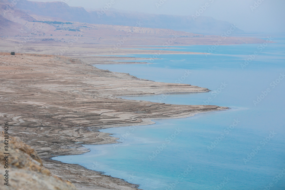 landscape of the Dead Sea, failures of the soil, illustrating an environmental catastrophe on the Dead Sea, Israel