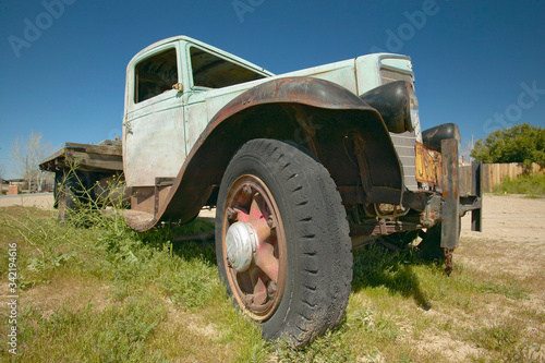 An antique abandoned truck on the roadside near Barstow, CA off of Route 58