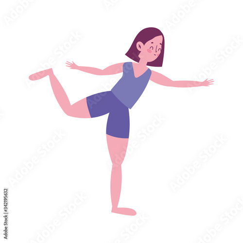 young woman in yoga pose practicing isolated icon white background