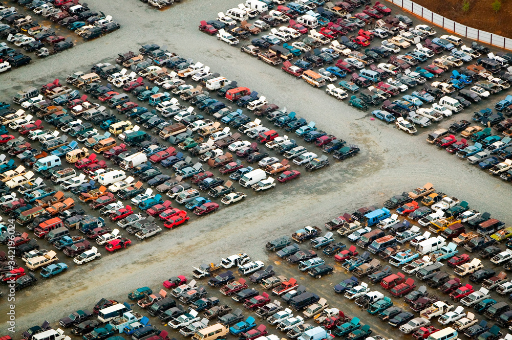 Aerial view of wrecked cars in Charlotte, North Carolina