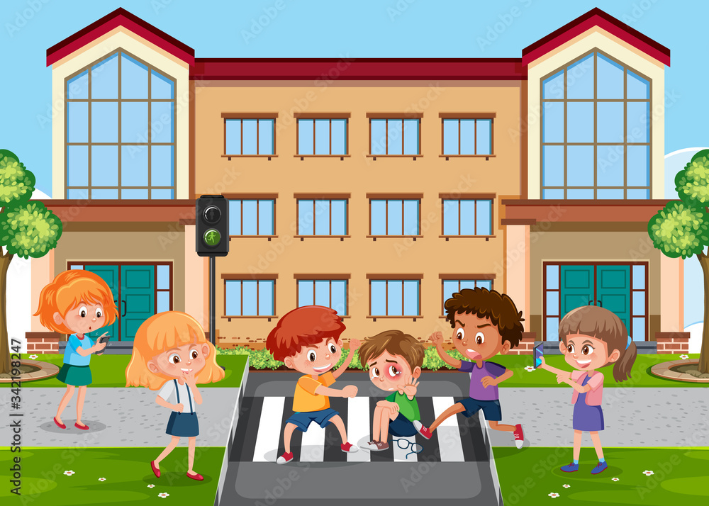Scene with kid bullying their friend at school Scene with kid bullying their friend at school