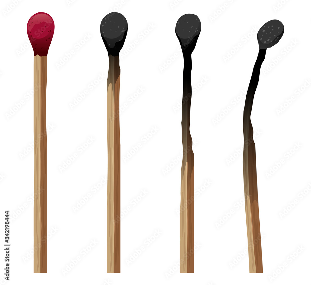 Set of matches new and burned on white background Set of matches new and burned on white background