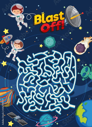 Game template with astronauts flying in the space