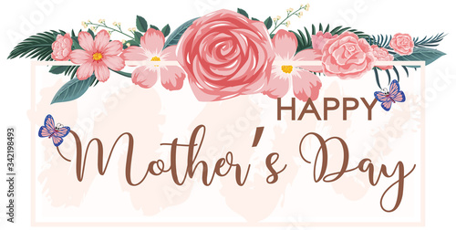 Template design for happy mother's day with pink roses