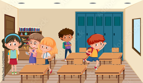 Scene with kid bullying their friend in classroom