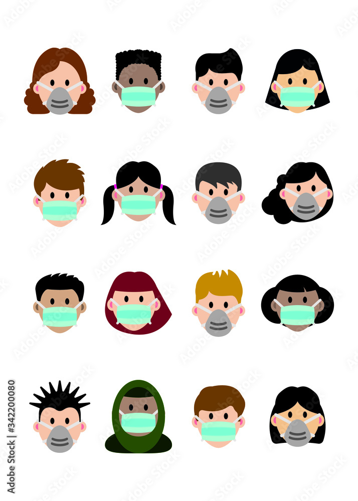 Vector icon: Some people's faces use medical masks Vector icon: Some people's faces use medical masks