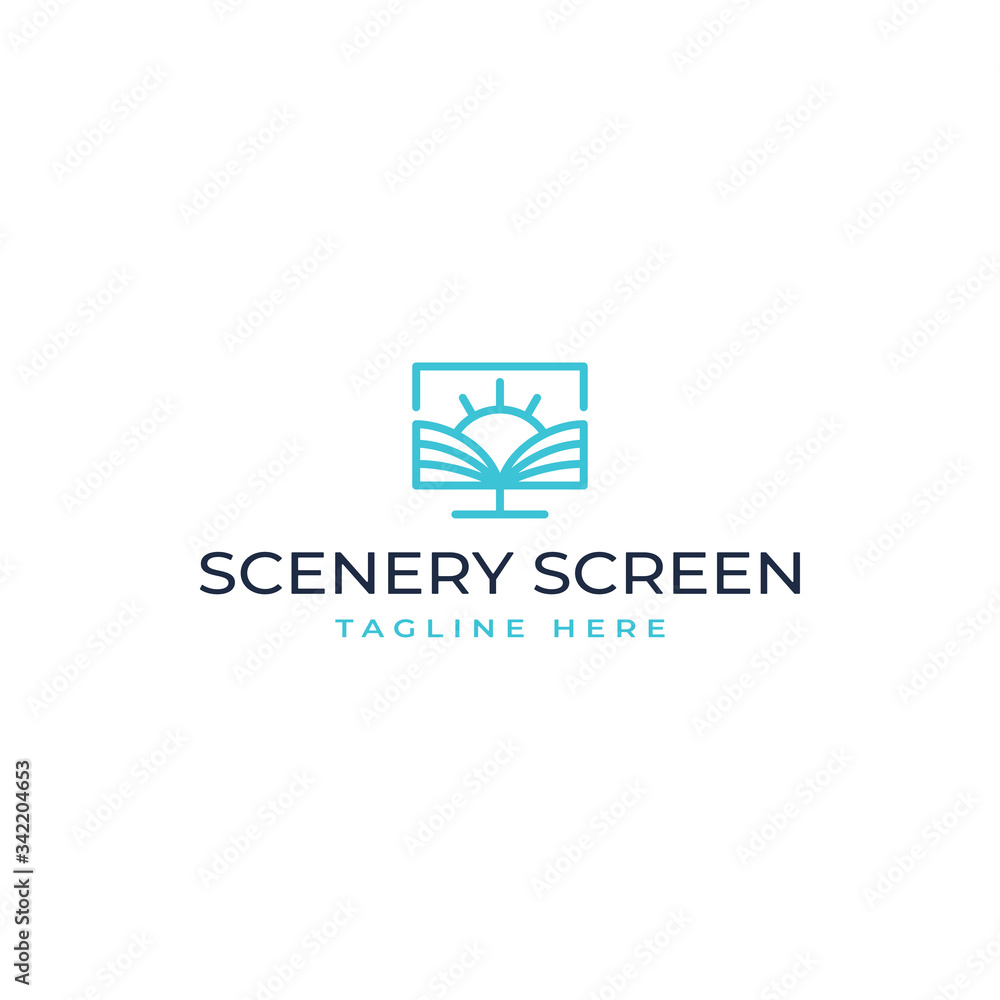 Design logo templates for your business, Modern and lines style, Scenery or view or landscape vector and screen or computer monitor Design logo templates for your business, Modern and lines style, Scenery or view or landscape vector and screen or computer monitor