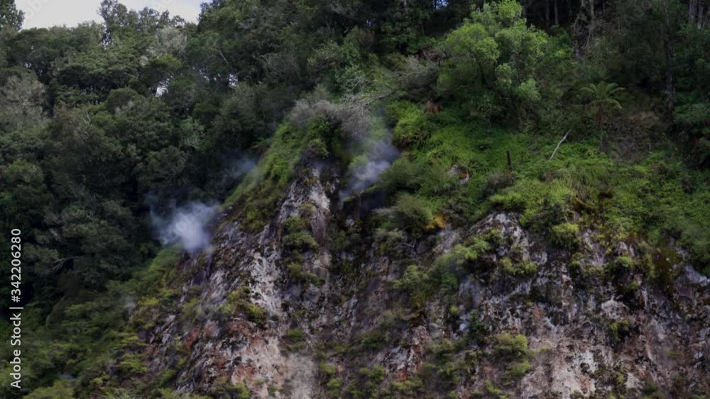 Static shot of Steam billows out of fumaroles at Geothermic Waimangu Volcanic Valley, Rotorua, New Zealand Static shot of Steam billows out of fumaroles at Geothermic Waimangu Volcanic Valley, Rotorua, New Zealand