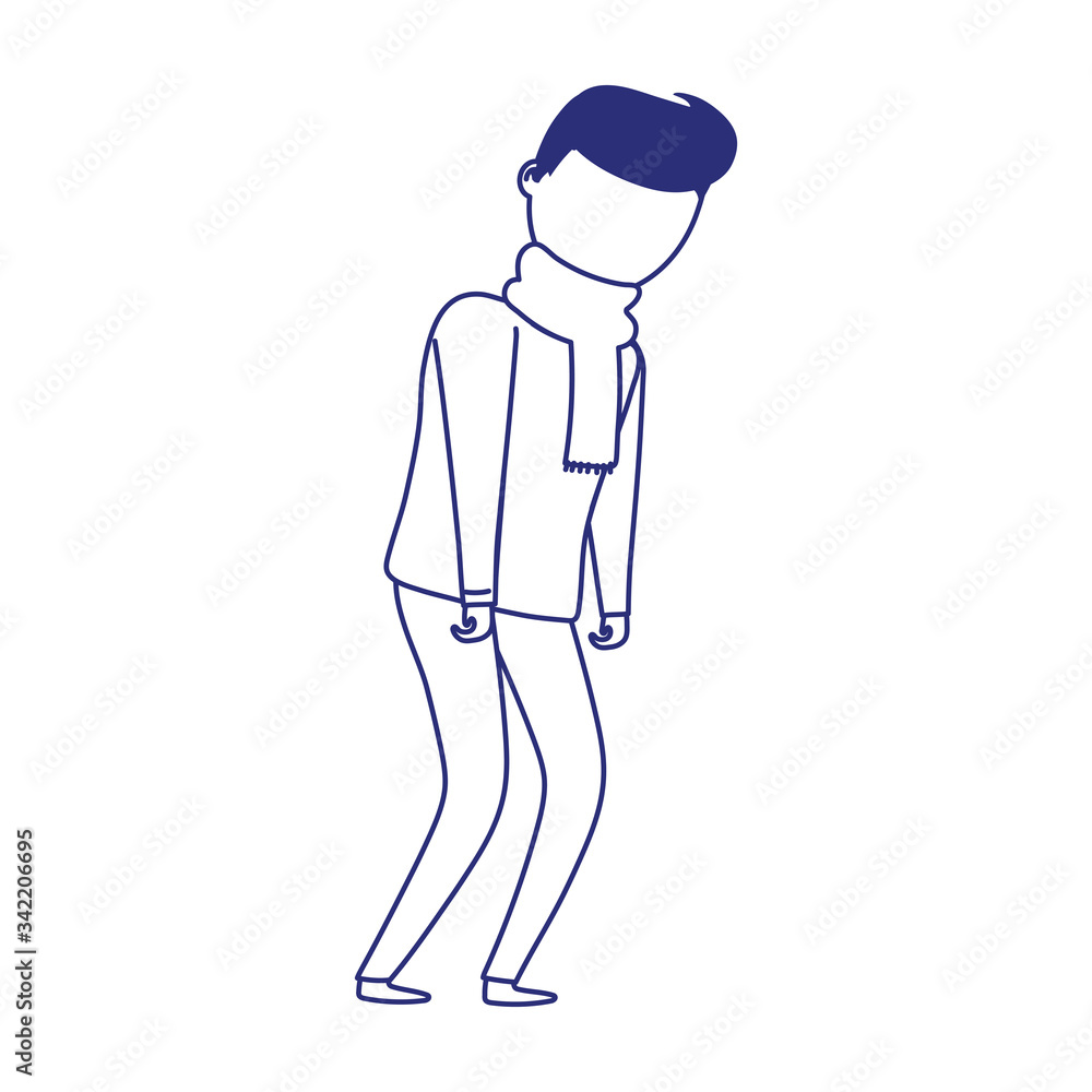 covid 19 coronavirus, sick man with scarf character, isolated icon covid 19 coronavirus, sick man with scarf character, isolated icon