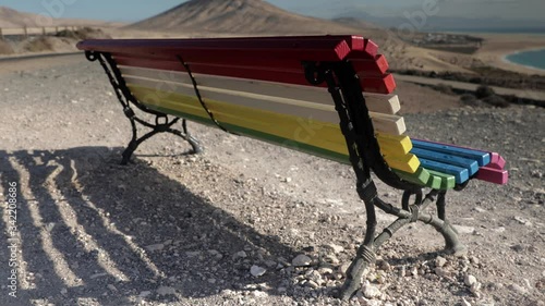 colourful bench with a view in fuerteventura photo