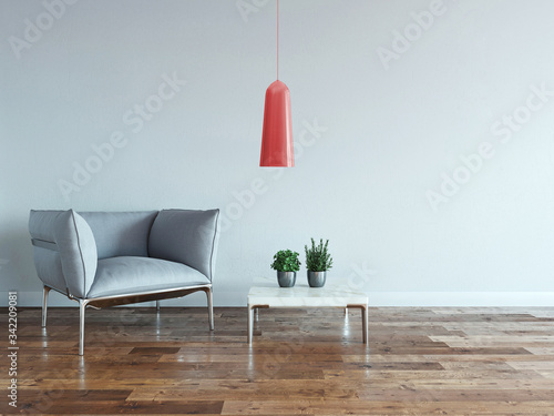 empty room interior decoration wooden floor, stone wall concept. decorative background for home, office and hotel. 3D illustration © Ds design studio