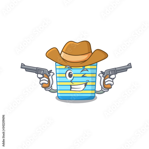 Cute handsome cowboy of beach bag cartoon character with guns