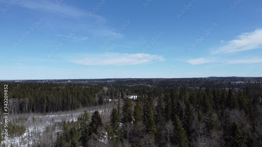 Drone flying over a treed landscape in Canada Drone flying over a treed landscape in Canada