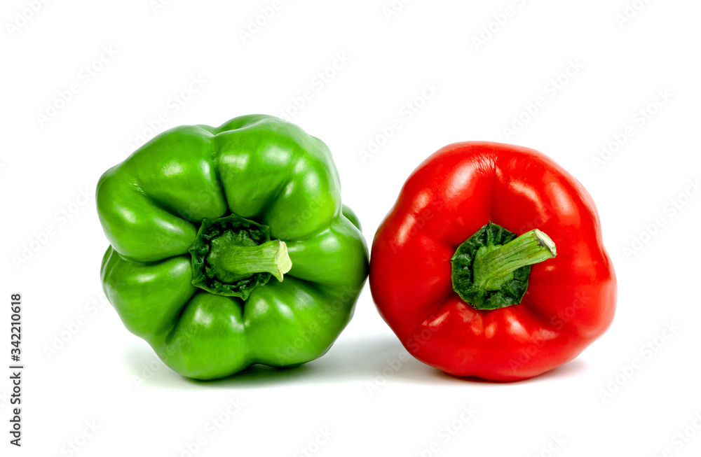 red green sweet bell pepper sliced isolated on white background red green sweet bell pepper sliced isolated on white background