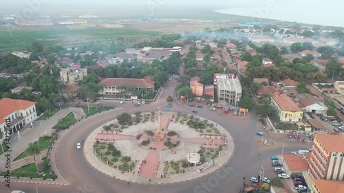 2020 - good aerial over Bissau in Guinea-Bissau West Africa, roundabout and streets, a typical West African city.