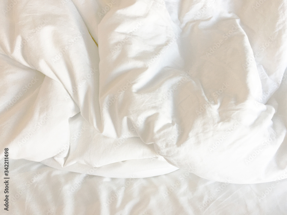 Top view of bed sheet in the bedroom after wake up in the morning Top view of bed sheet in the bedroom after wake up in the morning