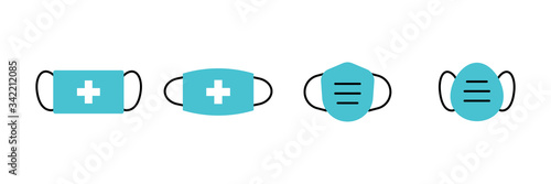 Breathing medical respiratory mask vector icon collection. Set of Pandemic virus protection face masking illustrations.