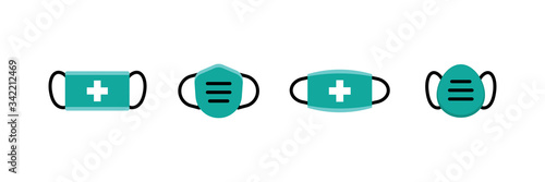 Breathing medical respiratory mask vector icon collection. Set of Pandemic virus protection face masking illustrations.