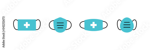 Breathing medical respiratory mask vector icon collection. Set of Pandemic virus protection face masking illustrations.