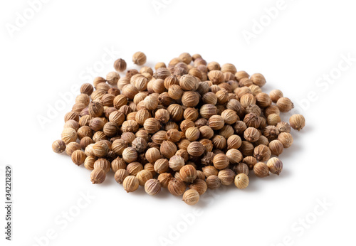 Coriander seeds placed on a white background