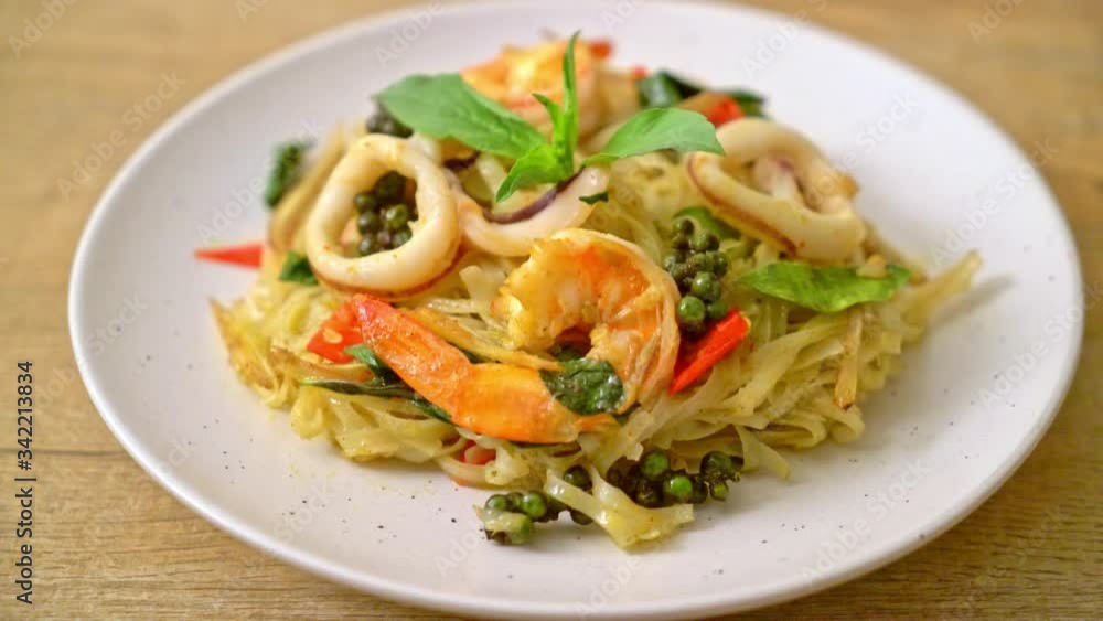 stir fried spicy noodles with sea food (Pad Cha Talay) - Thai food style stir fried spicy noodles with sea food (Pad Cha Talay) - Thai food style