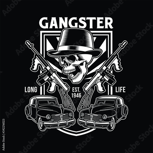 Gangster Skull With Machine Guns