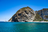View of a beach along the rocky coast  in Ponza island (Latina, Italy).