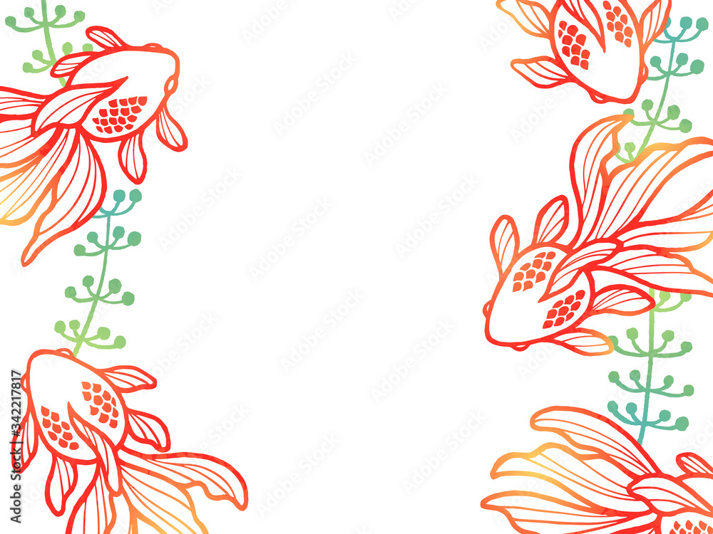 金魚と水草の切り絵風イラスト 縦フレーム カラー Stock Vector Adobe Stock