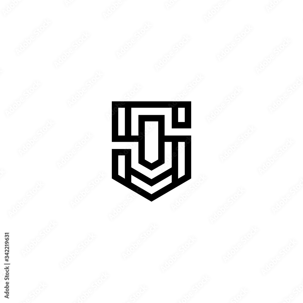 Creative S Logo with shield shaped and line art style