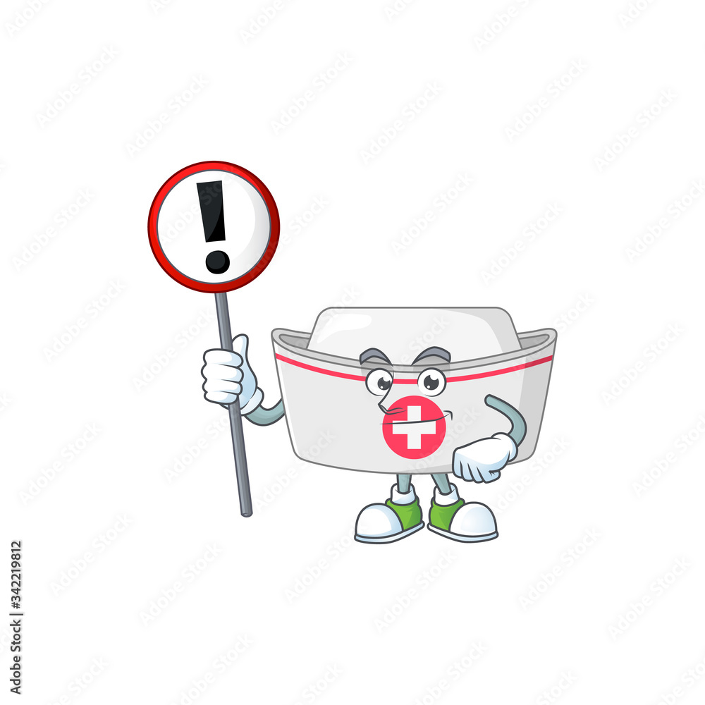 A picture of nurse hat cartoon character concept holding a sign