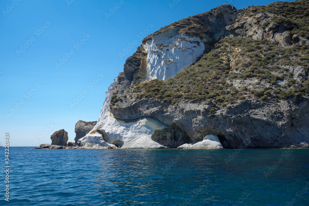 View of white cliff along  the seacoast in Ponza island (Latina, Italy).