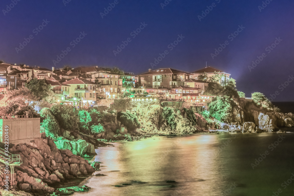 Sozopol, Bulgaria - night view of the old city.
