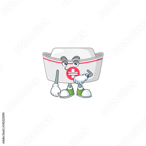 Nurse hat with waiting gesture cartoon mascot design concept © kongvector