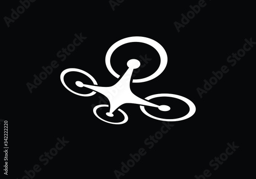 Drone Icon White Silhouette on Black Background Represents Aerial Photography and Modern Technology