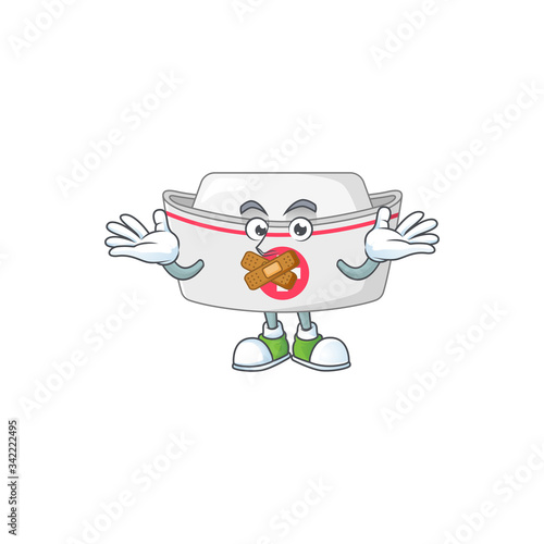Nurse hat mascot cartoon design with quiet finger gesture © kongvector