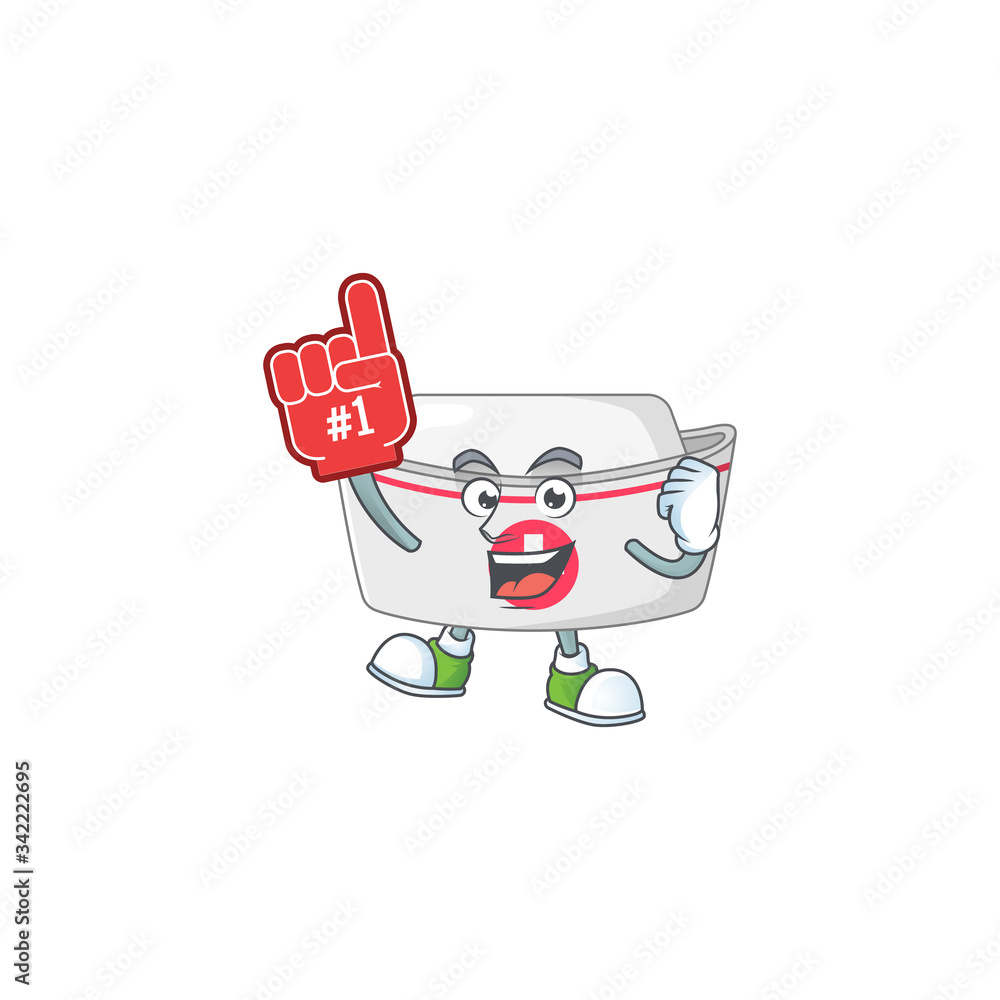 Cartoon character concept of nurse hat holding red foam finger