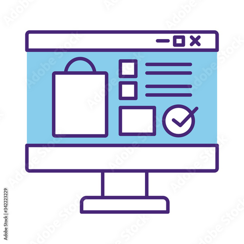 desktop with shopping bag line style icon