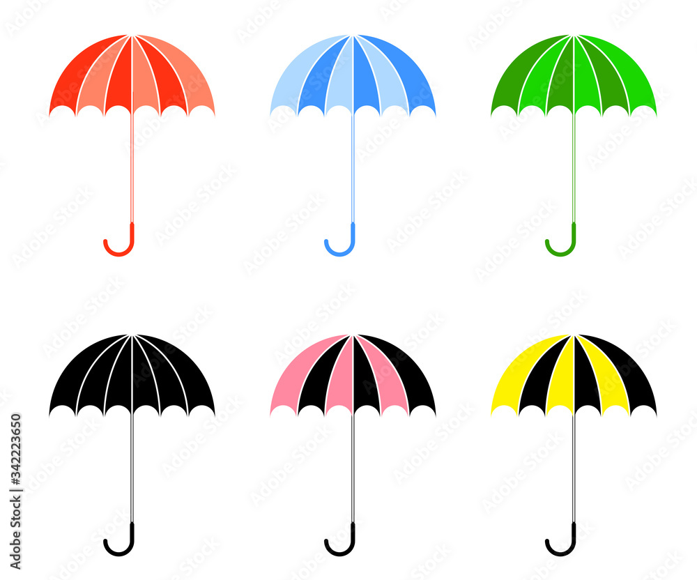 Bright colorful umbrellas in a flat style. Isolated vector on white background