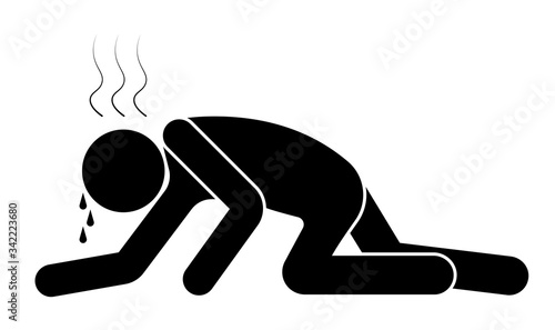 tourist or traveler creeping or crawling on the hot sand desert on Sun. Isolated vector on white background