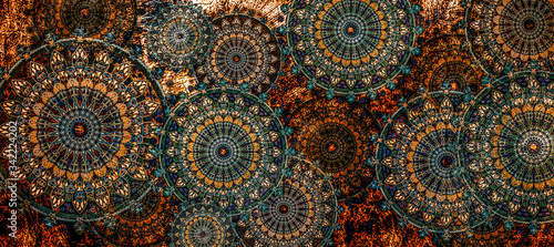 Panel kuchenny z motywem mandala colorful vintage art, ancient Indian vedic background design, old painting texture with multiple mathematical shapes