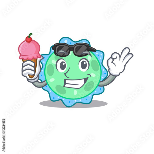 Cartoon design concept of pseudomonas aeruginosa having an ice cream