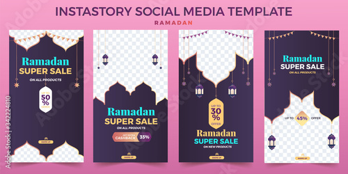 Set Ramadhan sale instastory social media template, banner ad.