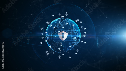 Shield icon cyber security  Digital data network protection   Technology digital network data connection   Digital cyberspace future background concept.