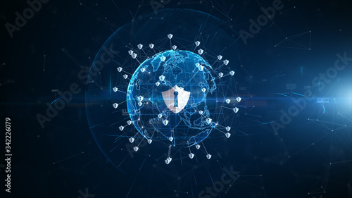 Wallpaper Mural Shield icon cyber security, Digital data network protection,  Technology digital network data connection,  Digital cyberspace future background concept. Torontodigital.ca