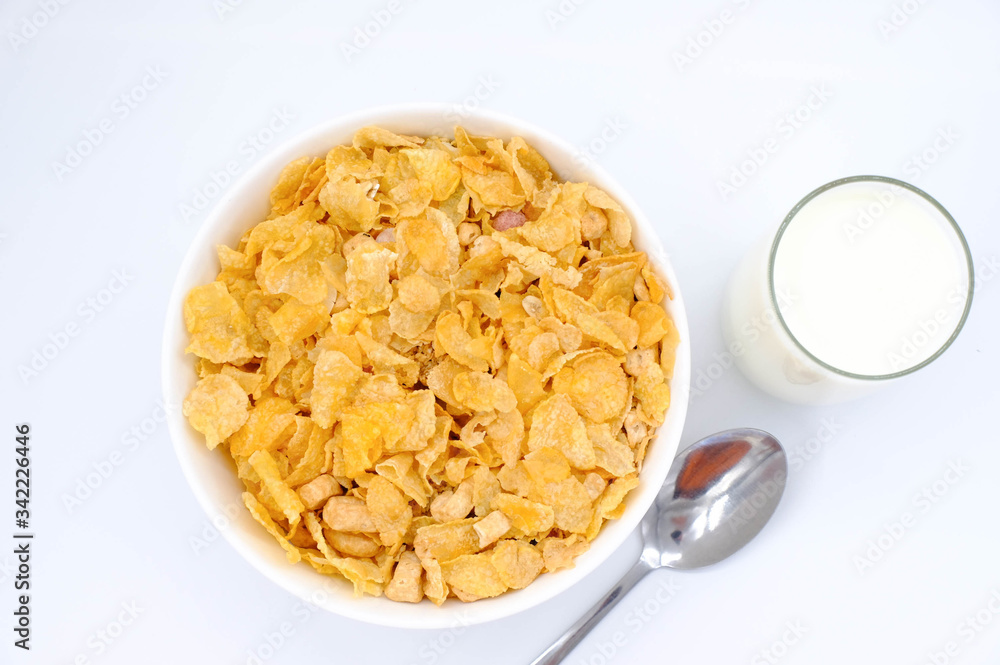 cereal in a white bowl on white background. Healthy breakfast concept. cereal in a white bowl on white background. Healthy breakfast concept.