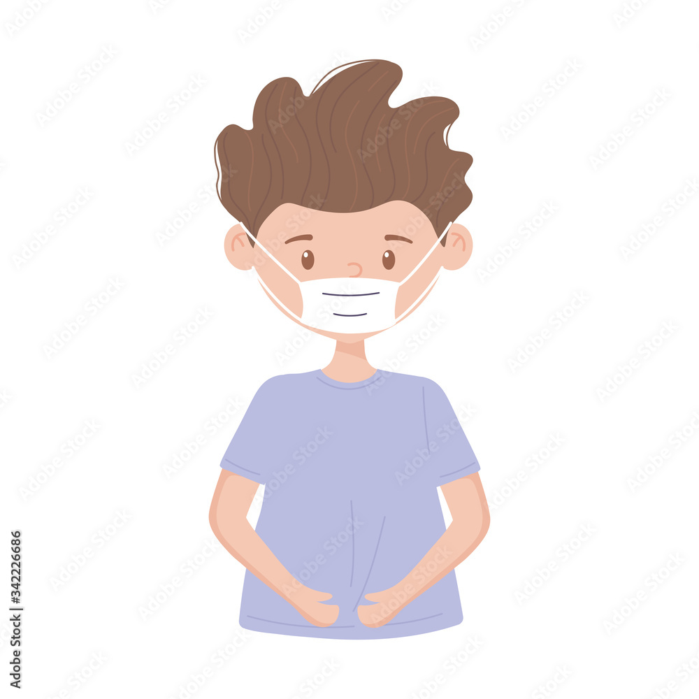 covid 19 coronavirus, young man with medical mask character, isolated icon covid 19 coronavirus, young man with medical mask character, isolated icon