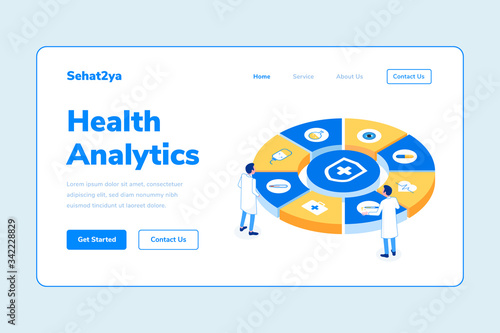 Landing Page Template Health Analytics Two Man Doctor Isometric Illustration